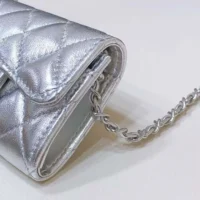 Chanel Women CC Metallic Lambskin Quilted Belt Bag Silver (2)