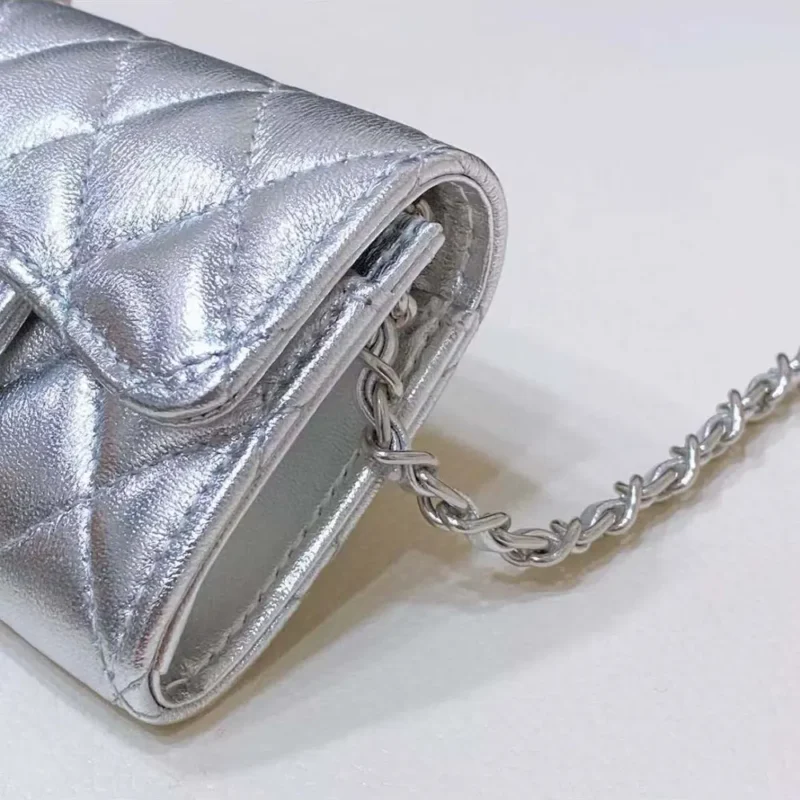 Chanel Women CC Metallic Lambskin Quilted Belt Bag Silver