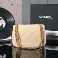 Chanel Women Flap Bag Shearling Lambskin Gold Tone Metal (1)