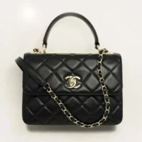 Chanel Women Flap Bag with Top Handle Lambskin-Black (1)