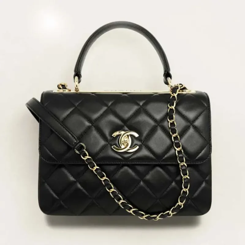 Chanel Women Flap Bag with Top Handle Lambskin-Black