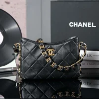 Chanel Women Hobo Handbag Lambskin-Black AS5177 (1)