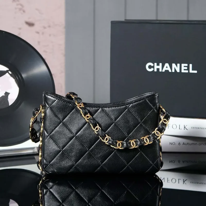 Chanel Women Hobo Handbag Lambskin-Black AS5177