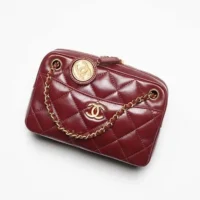 Chanel Women Mini Camera Case Shiny Lambskin Gold Tone Metal-Burgundy (1)