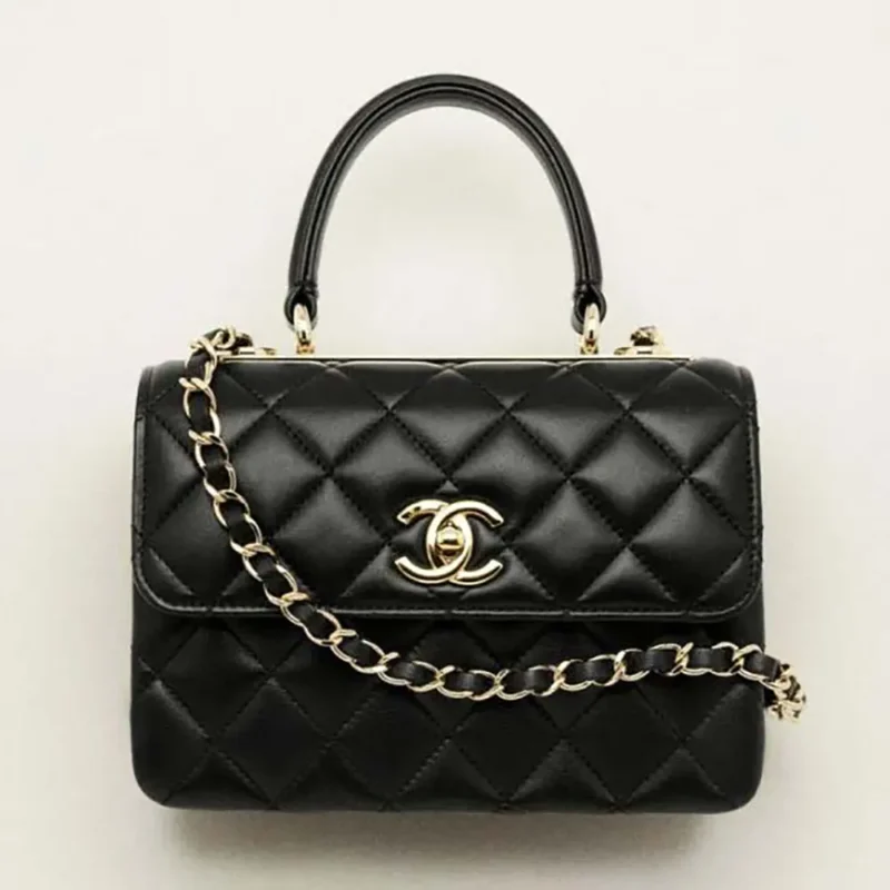 Chanel Women Mini Flap Bag with Top Handle Lambskin-Black