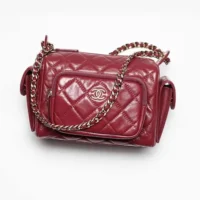 Chanel Women Small Camera Case Shiny Crumpled Lambskin Gold Tone Metal-Burgundy (1)