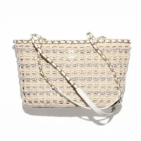 Chanel Women Small Tote Cotton Crochet Gold Tone Metal (1)