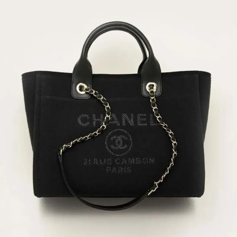 Chanel Women Small Tote Mixed Fibres Calfskin Gold Tone Metal-Black