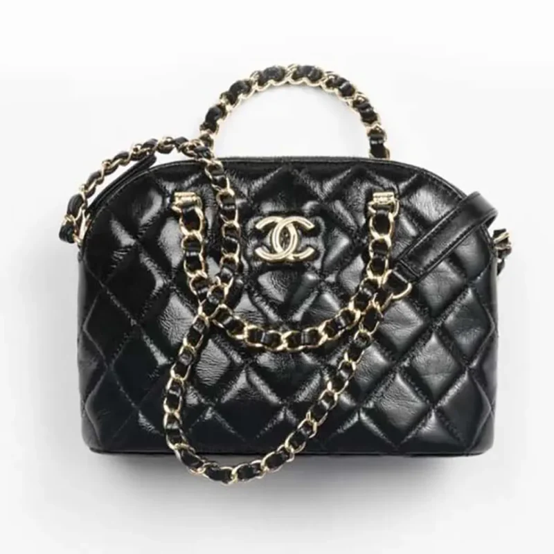 Chanel Women Small Tote Shiny Lambskin Gold Tone Metal