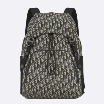 Dior Men Dior 8 Backpack with Flap Beige and Black Dior Oblique Jacquard