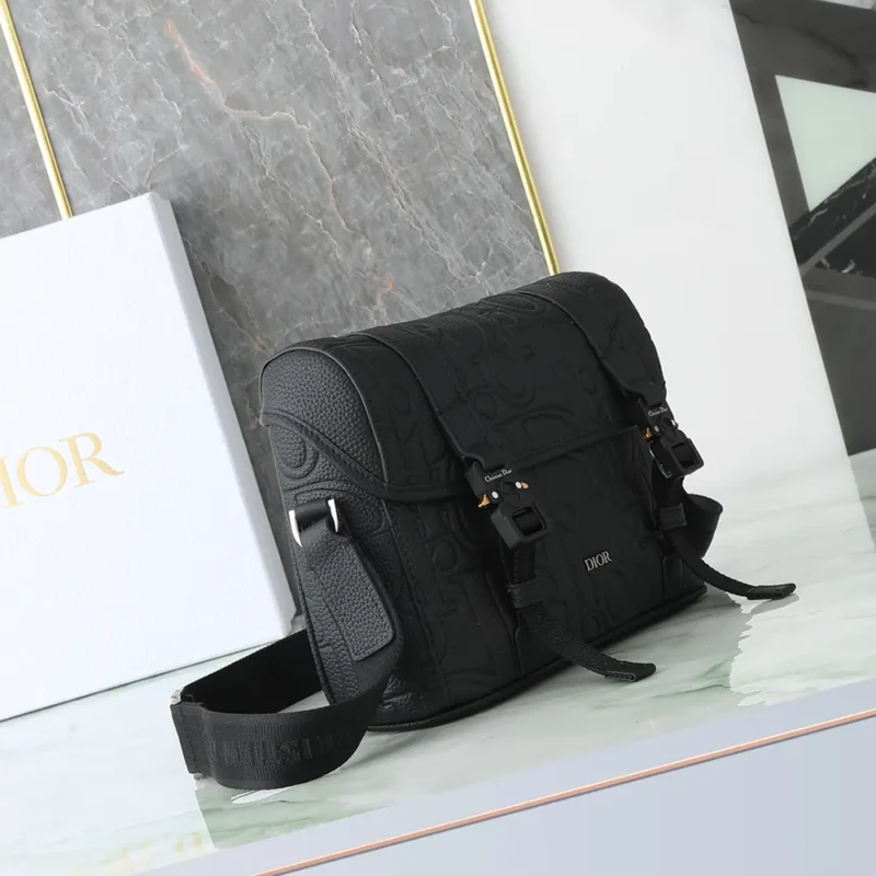 Dior Men Hit the Road Messenger Bag with Flap Black Dior Gravity Leather