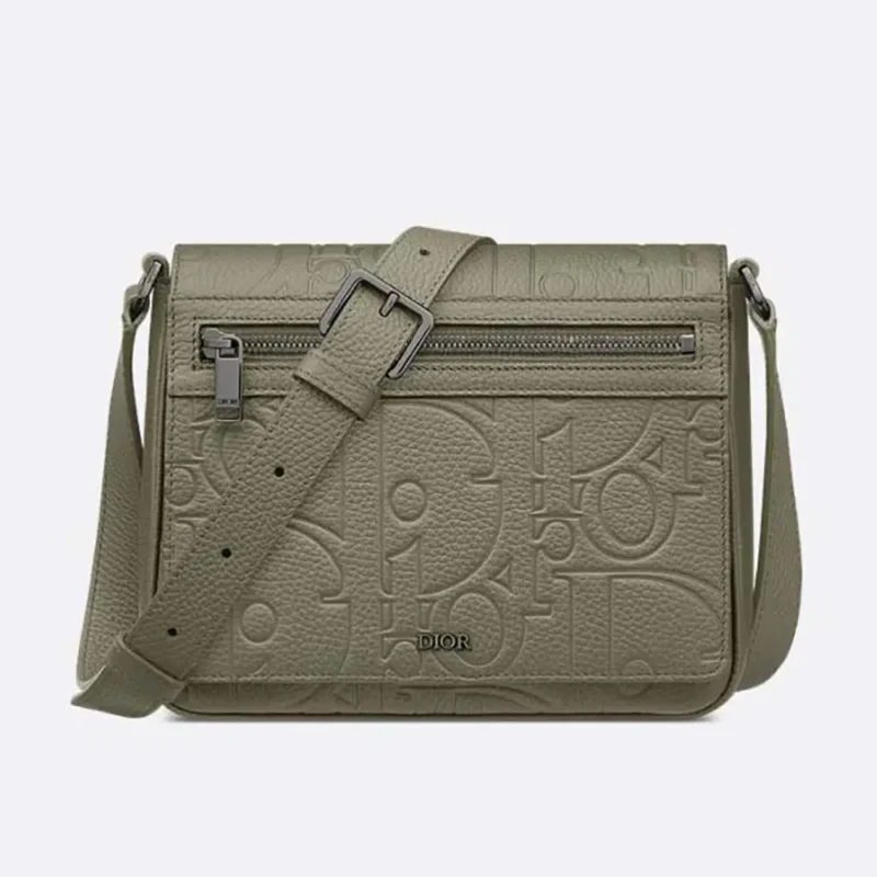 Dior Men Messenger Bag with Flap Khaki Dior Gravity Leather and Khaki Grained Calfskin