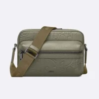 Dior Men Rider 2.0 Zipped Messenger Bag Khaki Dior Gravity Leather and Khaki Grained Calfskin