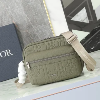 Dior Men Rider 2.0 Zipped Messenger Bag Khaki Dior Gravity Leather and Khaki Grained Calfskin