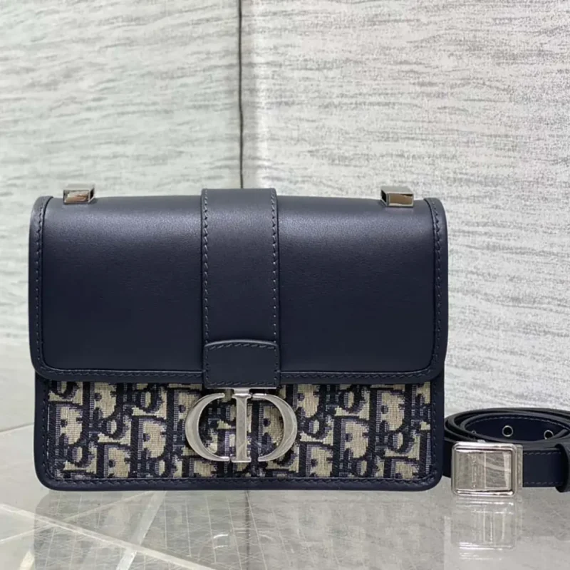 Dior Women 30 Montaigne Bag Blue Dior Oblique Jacquard and Smooth Calfskin