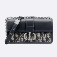 Dior Women 30 Montaigne East-West Bag with Chain Blue Dior Oblique Jacquard and Smooth Calfskin