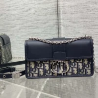 Dior Women 30 Montaigne East-West Bag with Chain Blue Dior Oblique Jacquard and Smooth Calfskin (1)