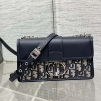 Dior Women 30 Montaigne East-West Bag with Chain Blue Dior Oblique Jacquard and Smooth Calfskin (1)