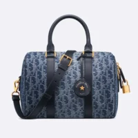 Dior Women Groove 25 Bag Blue Denim Dior Oblique Jacquard