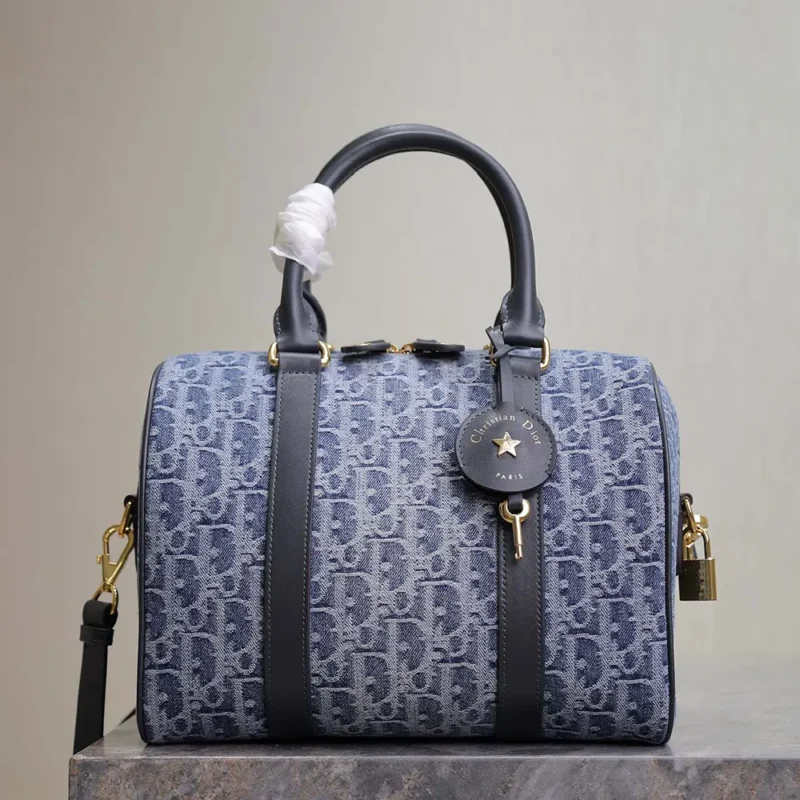 Dior Women Groove 25 Bag Blue Denim Dior Oblique Jacquard