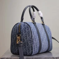 Dior Women Groove 25 Bag Blue Denim Dior Oblique Jacquard (1)