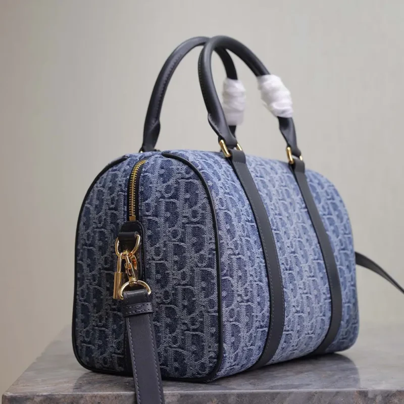 Dior Women Groove 25 Bag Blue Denim Dior Oblique Jacquard