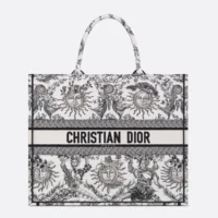 Dior Women Large Dior Book Tote White and Black Toile de Jouy Soleil Embroidery (1)