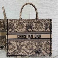 Dior Women Large Dior Book Tote White and Black Toile de Jouy Soleil Embroidery (1)