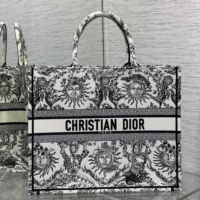 Dior Women Large Dior Book Tote White and Black Toile de Jouy Soleil Embroidery (1)