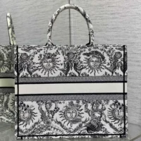 Dior Women Large Dior Book Tote White and Black Toile de Jouy Soleil Embroidery (1)