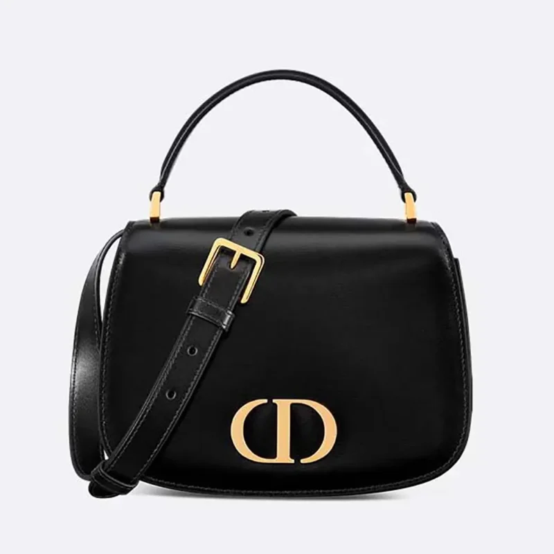 Dior Women Medium 30 Montaigne Avenue Top Handle Bag Black Ribbed Calfskin