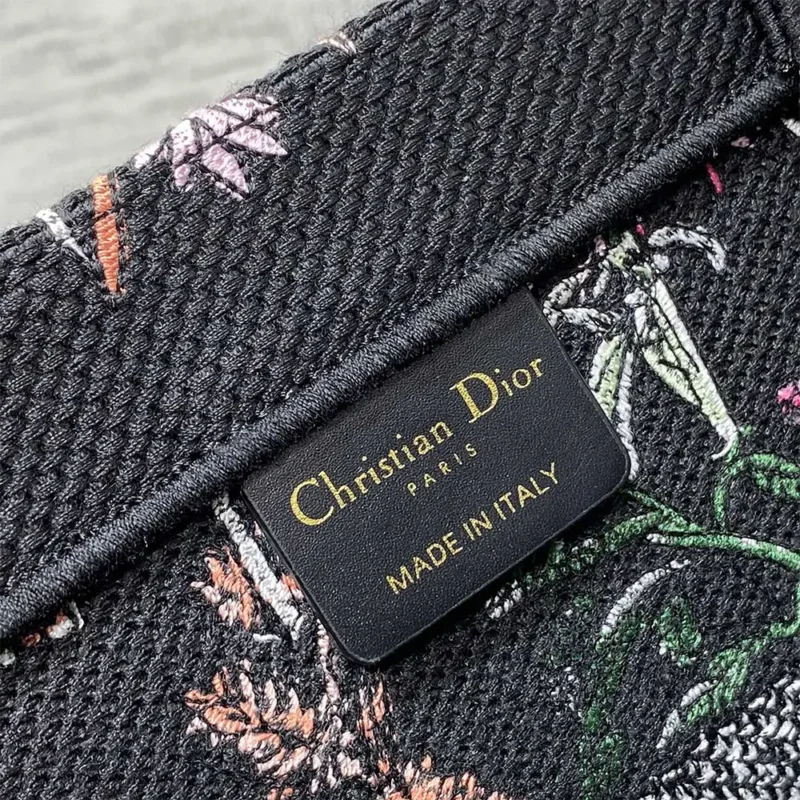 Dior Women Medium Dior Book Tote Black Multicolor Dior Herbarium Embroidery