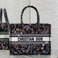 Dior Women Medium Dior Book Tote Black Multicolor Dior Herbarium Embroidery (1)