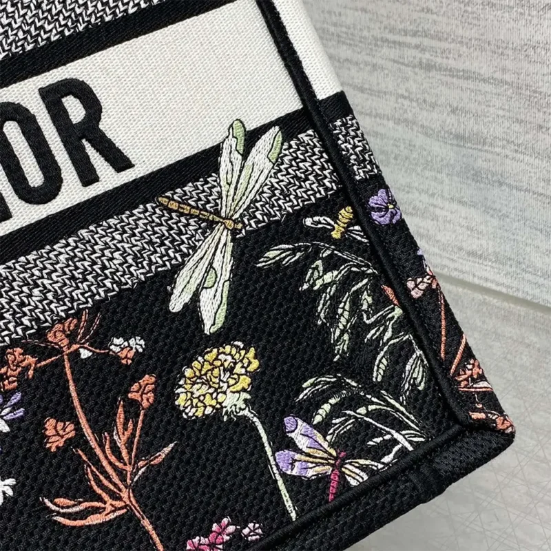 Dior Women Medium Dior Book Tote Black Multicolor Dior Herbarium Embroidery