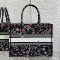 Dior Women Medium Dior Book Tote Black Multicolor Dior Herbarium Embroidery (1)