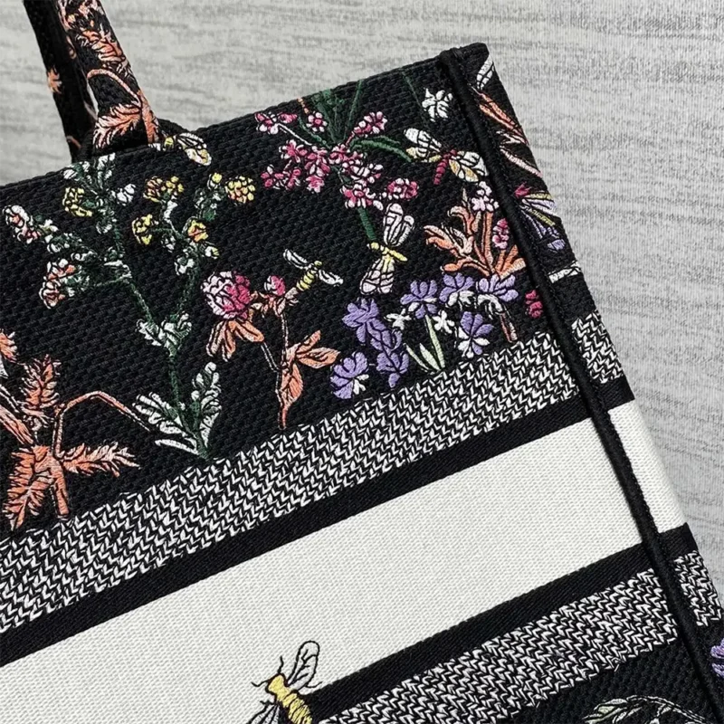 Dior Women Medium Dior Book Tote Black Multicolor Dior Herbarium Embroidery