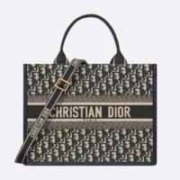 Dior Women Medium Dior Book Tote Blue Dior Oblique Embroidery and Calfskin (1)