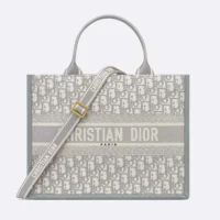 Dior Women Medium Dior Book Tote Gray Dior Oblique Embroidery and Calfskin