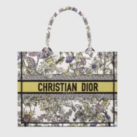 Dior Women Medium Dior Book Tote Latte Embroidery with Yellow Multicolor Dior Chardons Motif (1)