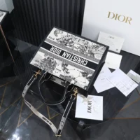 Dior Women Medium Dior Book Tote Latte and Black Dior Zodiac Embroidery with Black Calfskin (1)