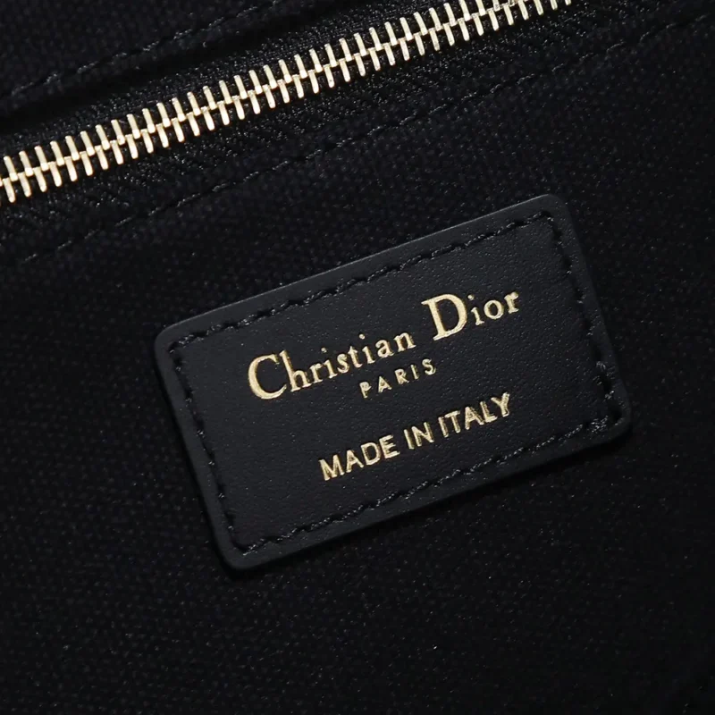 Dior Women Medium Dior Book Tote Latte and Black Dior Zodiac Embroidery with Black Calfskin