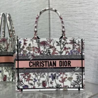 Dior Women Medium Dior Book Tote White Multicolor Dior Herbarium Embroidery (1)