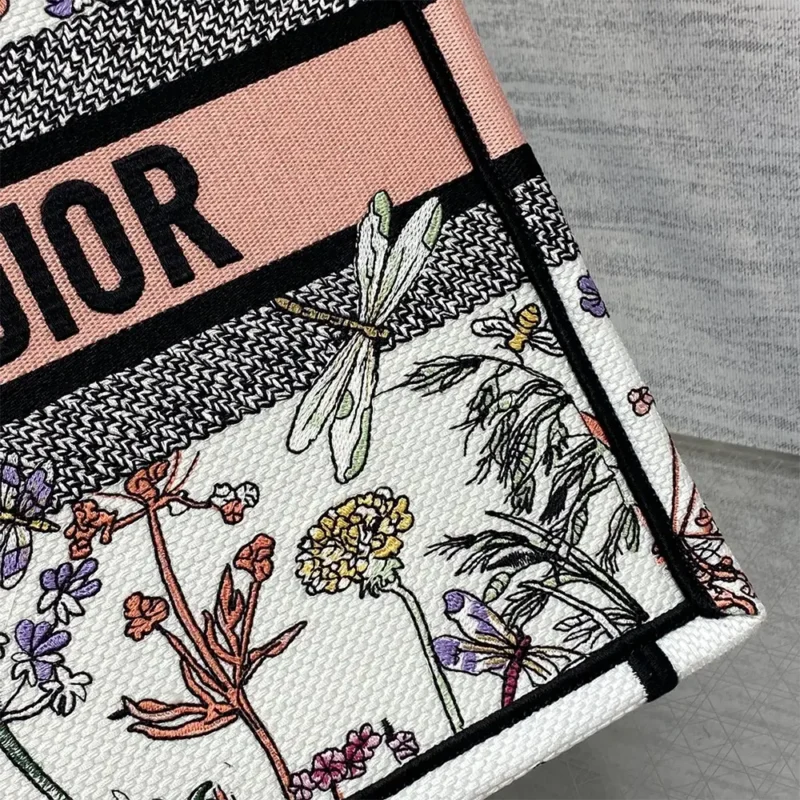 Dior Women Medium Dior Book Tote White Multicolor Dior Herbarium Embroidery