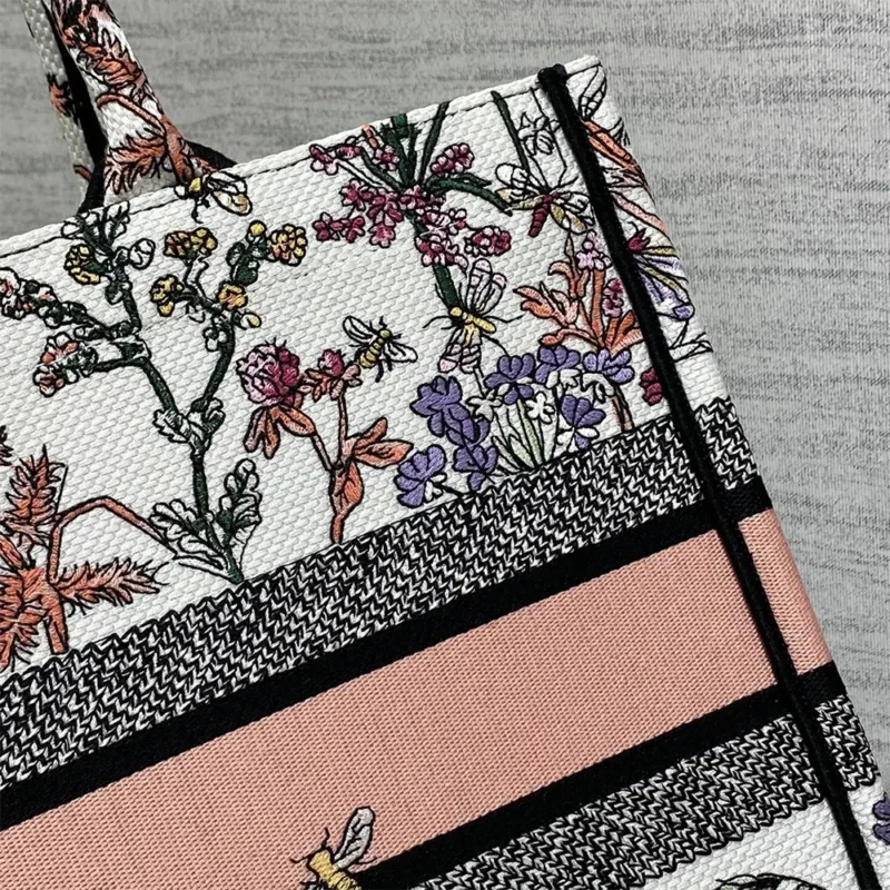 Dior Women Medium Dior Book Tote White Multicolor Dior Herbarium Embroidery