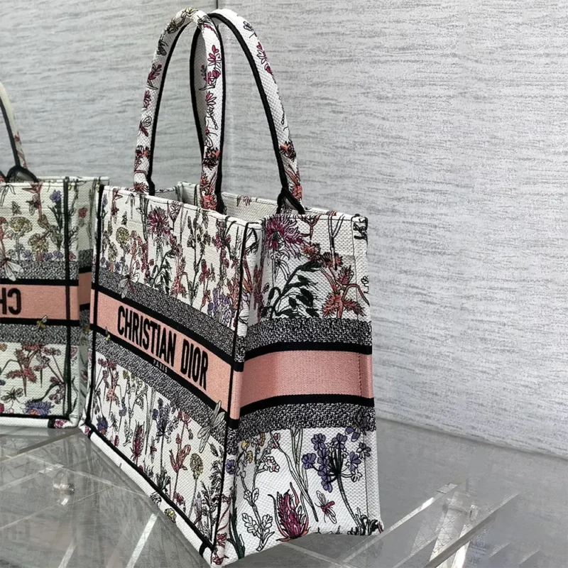 Dior Women Medium Dior Book Tote White Multicolor Dior Herbarium Embroidery