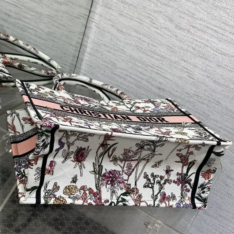 Dior Women Medium Dior Book Tote White Multicolor Dior Herbarium Embroidery