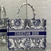 Dior Women Medium Dior Book Tote White and Navy Blue Toile de Jouy Soleil Embroidery (1)