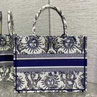 Dior Women Medium Dior Book Tote White and Navy Blue Toile de Jouy Soleil Embroidery (1)