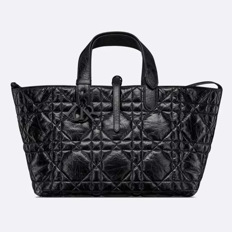 Dior Women Medium Dior Toujours Bag Black Macrocannage Crinkled Calfskin