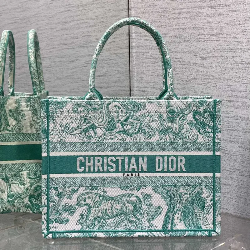 Dior Women Medium Dioriviera Dior Book Tote Aquamarina Toile de Jouy Embroidery